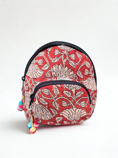 Block printed Mini Backpack (C24A) - Crimson Red
