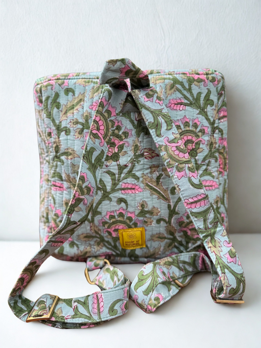 Block printed Backpack (C24B) - Sea Blue