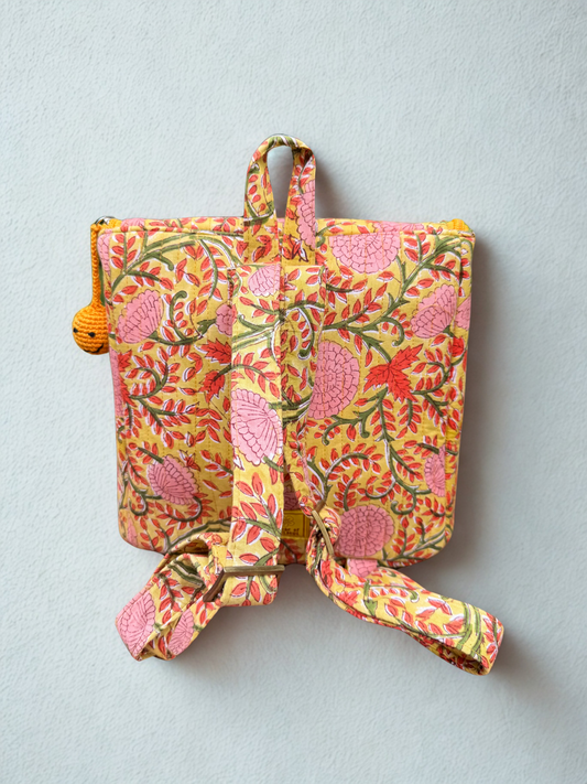 Block printed Backpack (C24B) - Mustard Yellow