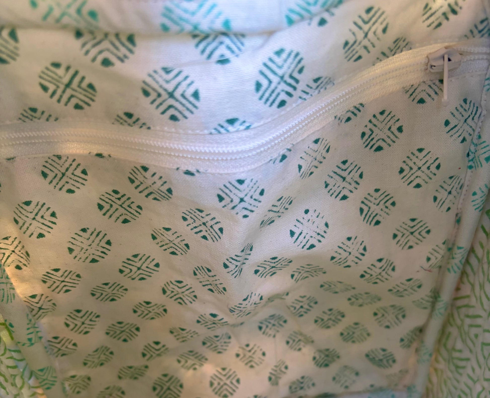 House of Mulmul - Blockprinted Cotton Duffle Bag Weekender Bag. Inside pocket with zipper.