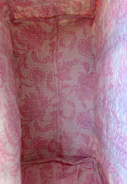 House of Mulmul - Blockprinted Cotton Duffle Bag Weekender Bag. Inside of the bag.