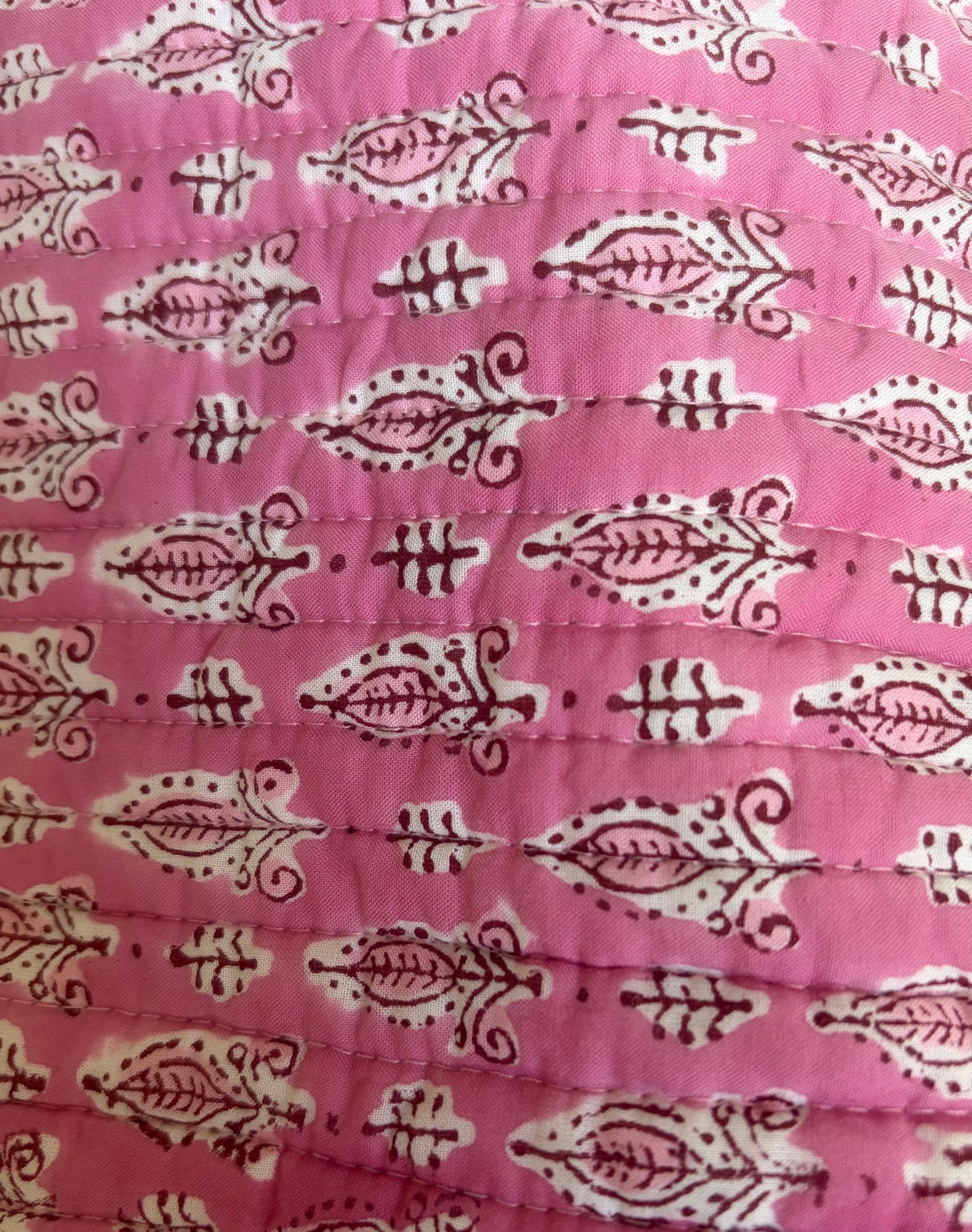 House of Mulmul - Blockprinted Cotton Hair Tool Bag. Pink leaf pattern