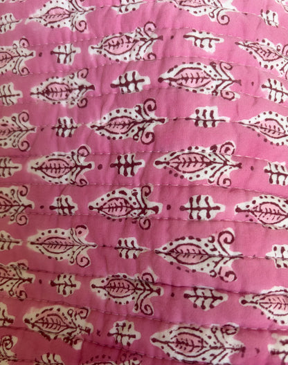 House of Mulmul - Blockprinted Cotton Hair Tool Bag. Pink leaf pattern