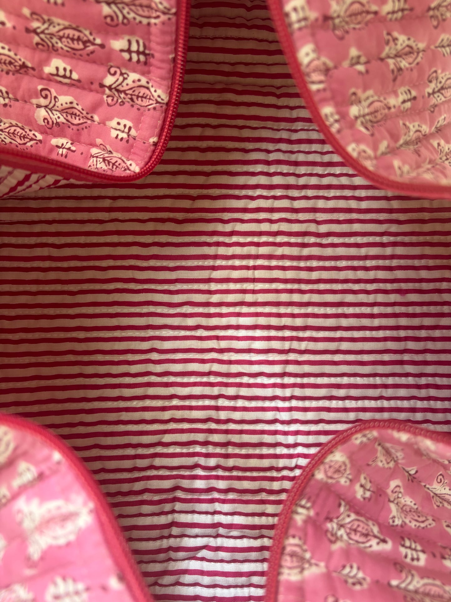 Pink Buds - Block Print Hair Tool Cotton Quilted Bag - Pink Floral