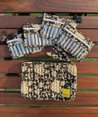 Blockprinted Cotton Quilted Jewelry Bag with Pouches