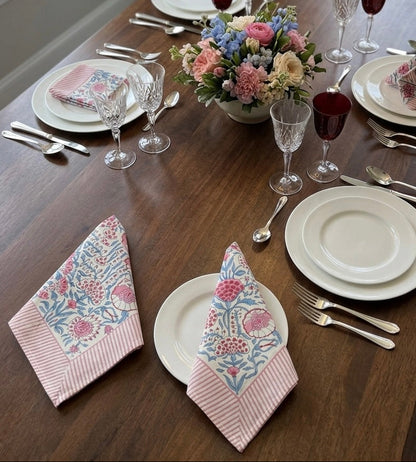 Blockprinted Cotton Napkins (Sanganer Rose)