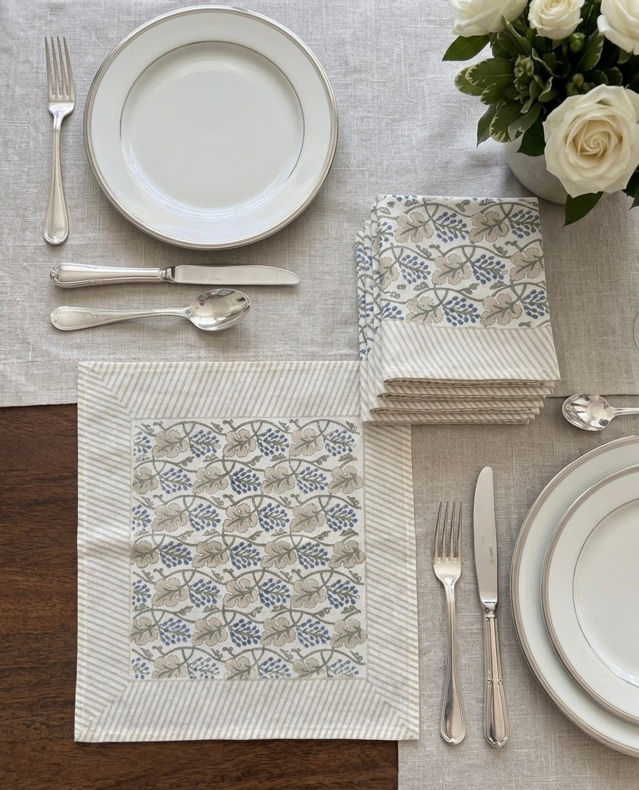 Blockprinted Cotton Napkins (Earth & Indigo)