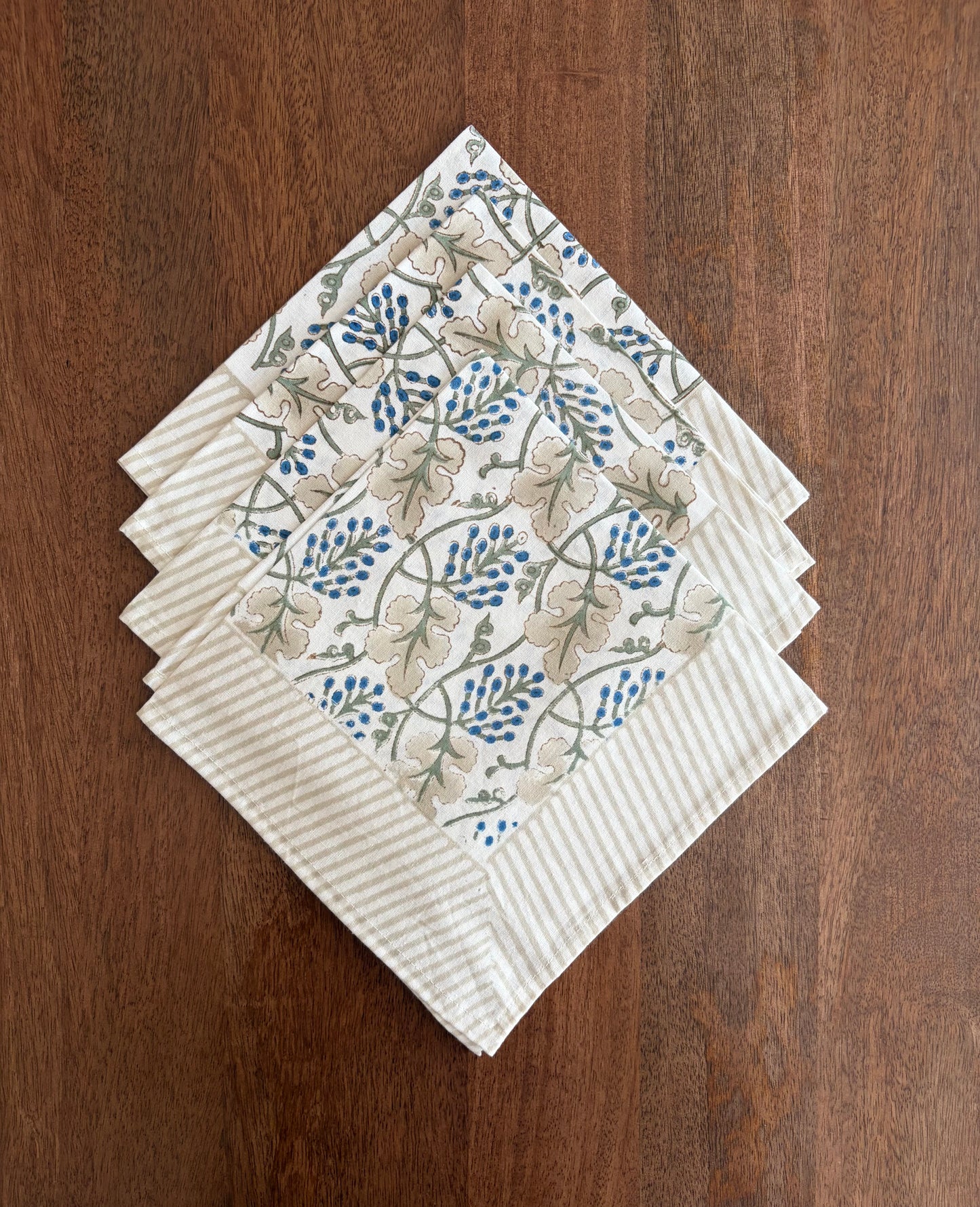 Blockprinted Cotton Napkins (Earth & Indigo)