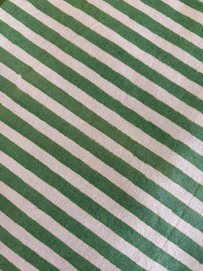 House of Mulmul - Blockprinted Cotton Table Napkins. Close-up of green and white striped fabric