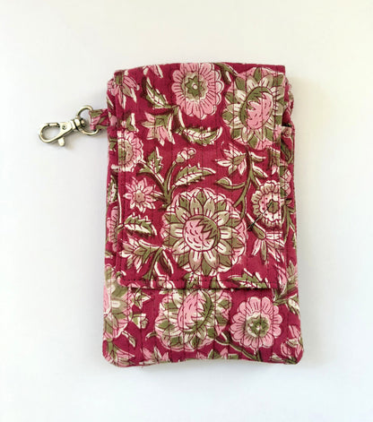 Ruby Blossom - Block Printed Cotton Mobile Sling Bag