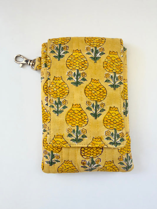 Sunburst - Block Printed Cotton Mobile Sling Bag