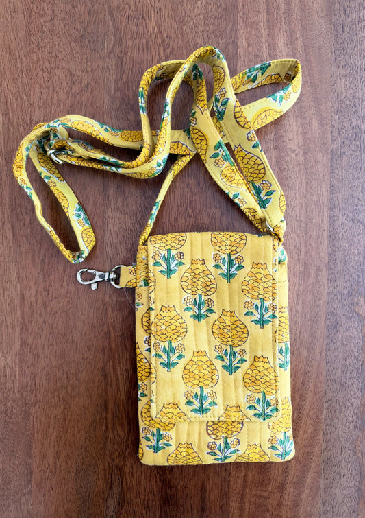 Sunburst - Block Printed Cotton Mobile Sling Bag