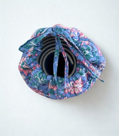 House of Mulmul - Blockprinted Yoga Mat Cover. Floral-patterned yoga mat bag with tie string closure.