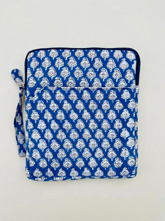 Blockprinted Cotton Quilted iPad/Tablet Sleeve Cover (Indigo Buti)