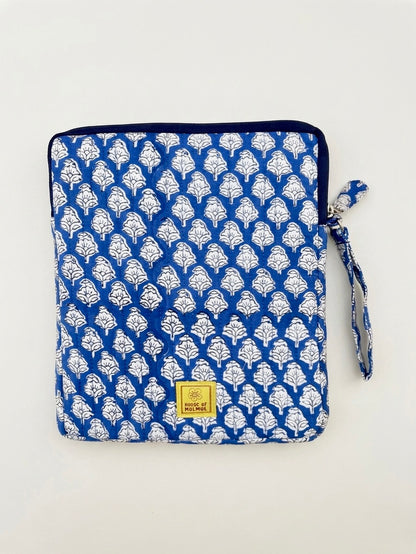 Blockprinted Cotton Quilted iPad/Tablet Sleeve Cover (Indigo Buti)