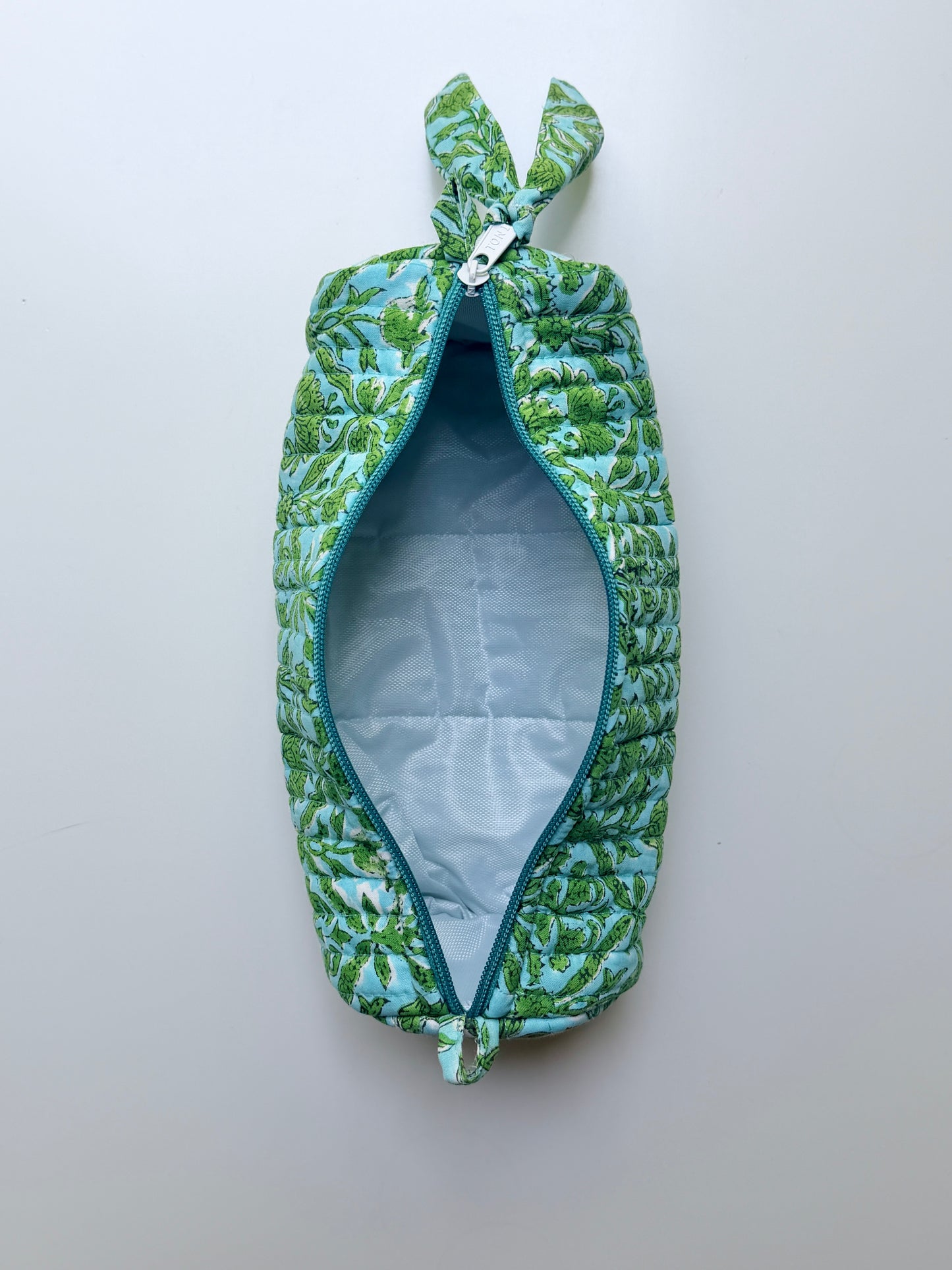 Blockprinted Quilted Cotton Round/Makeup/Stationery pouch (Sage Meadow)