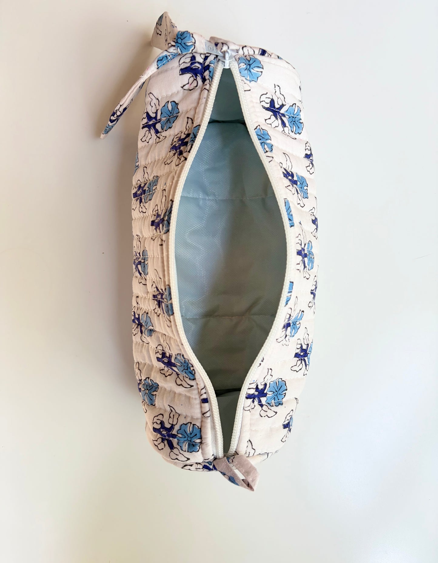 Blockprinted Quilted Cotton Round/Makeup/Stationery pouch (Sunday Floral)