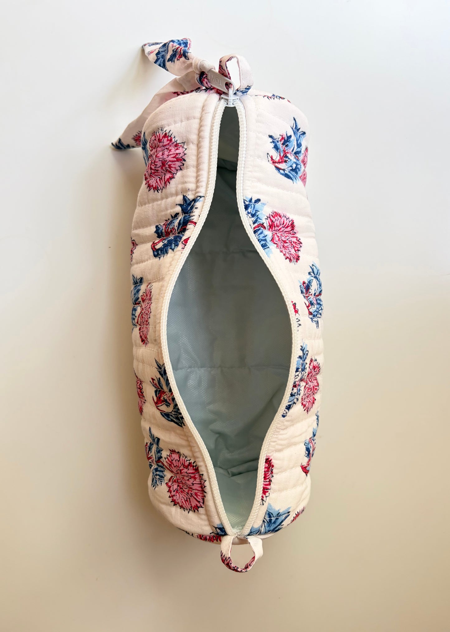 Blockprinted Quilted Cotton Round/Makeup/Stationery pouch (Indigo Rose)