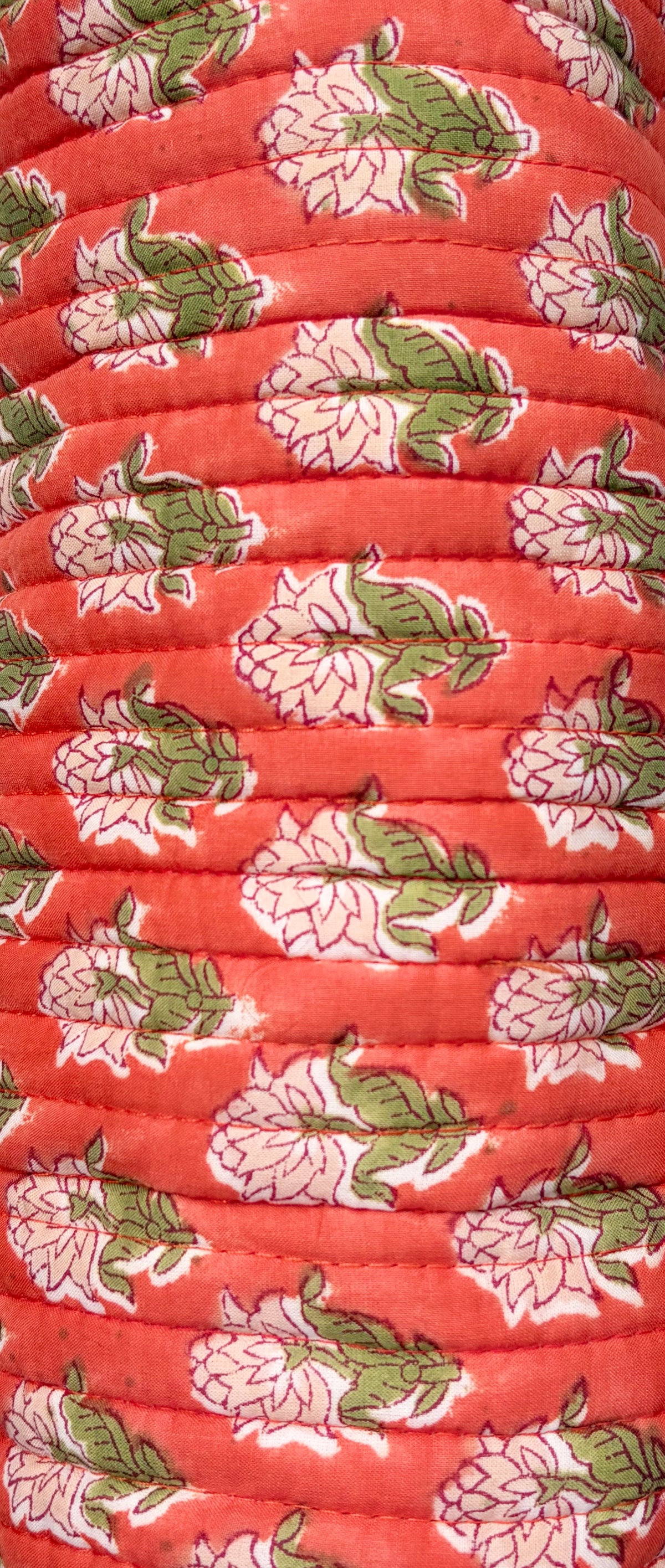 Saffron Harvest - Blockprinted Quilted Cotton Round/Makeup/Stationery pouch - Orange Green