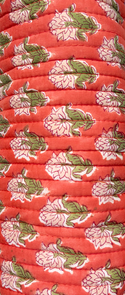 Saffron Harvest - Blockprinted Quilted Cotton Round/Makeup/Stationery pouch - Orange Green