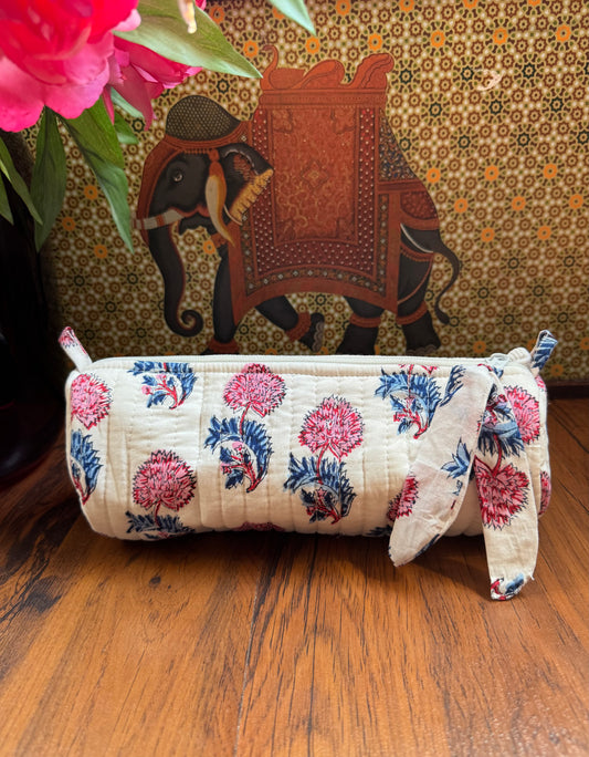 House of Mulmul - Cotton Quilted Makeup and Stationery Pouches. Pink, Blue and White colors