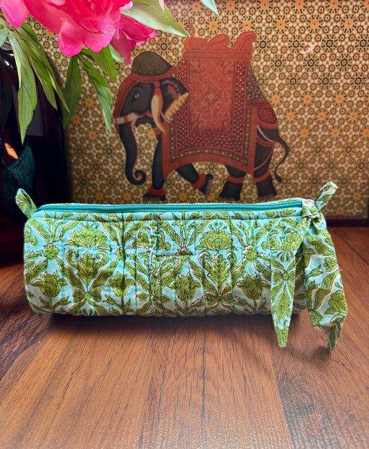 House of Mulmul - Cotton Quilted Makeup and Stationery Pouches. Green color
