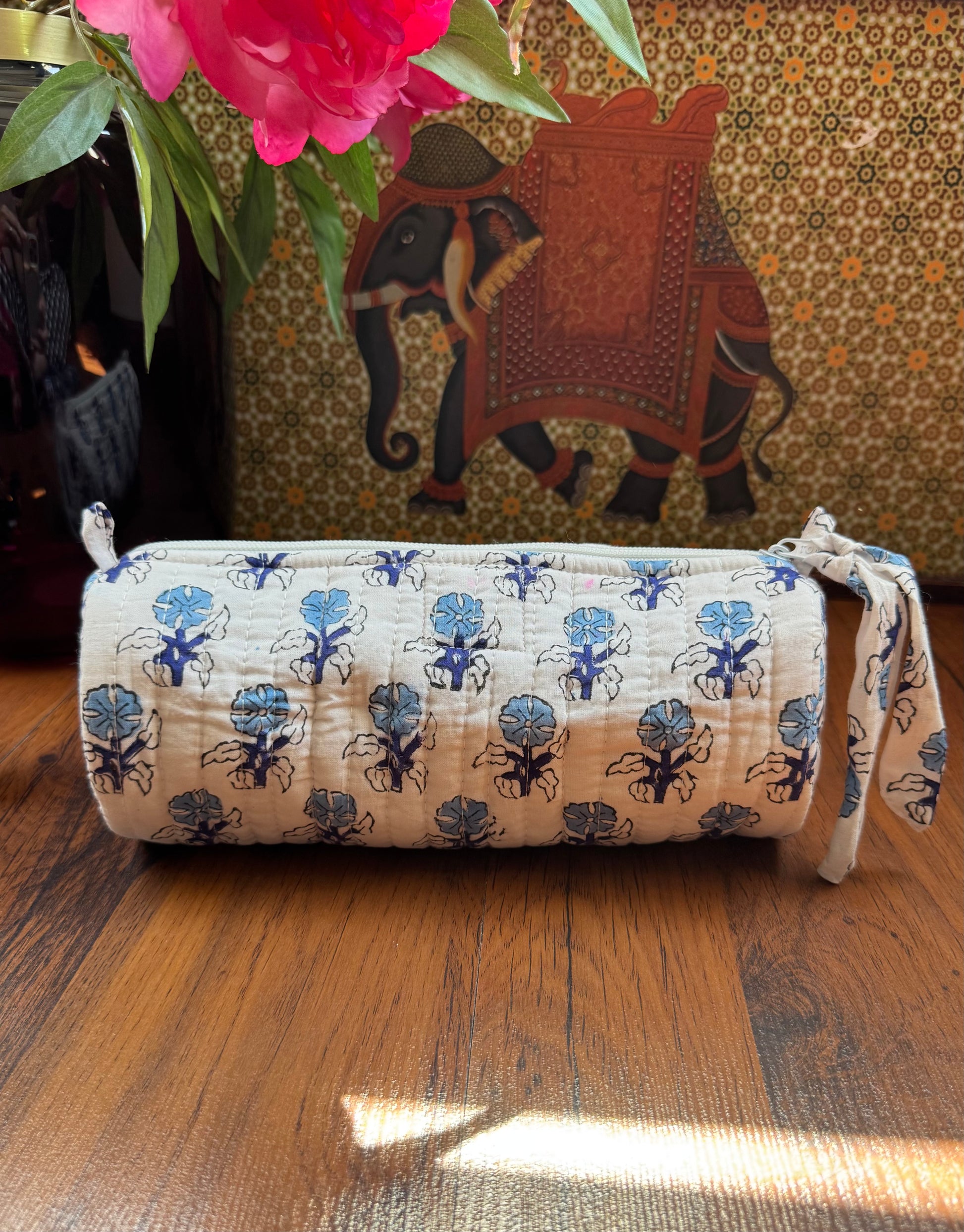 House of Mulmul - Cotton Quilted Makeup and Stationery Pouches. Blue and White colors.