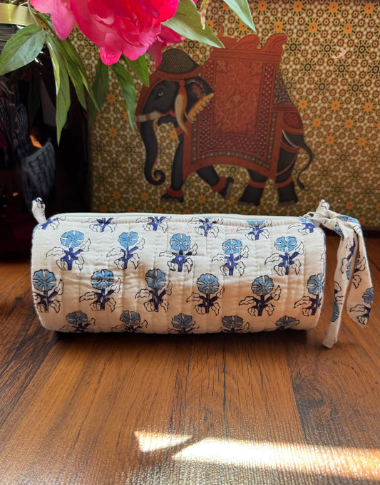 House of Mulmul - Cotton Quilted Makeup and Stationery Pouches. Blue and White colors.