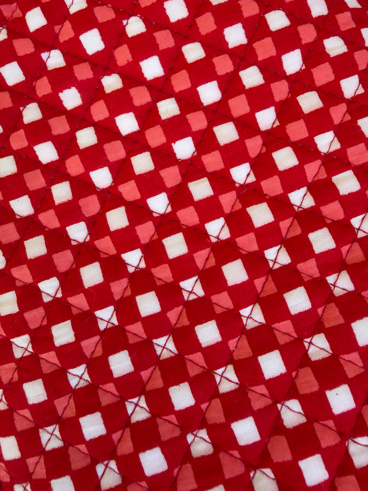 Winter Red Mosaic - Cotton Quilted Travel Makeup Utility Pouches (Set of 2)