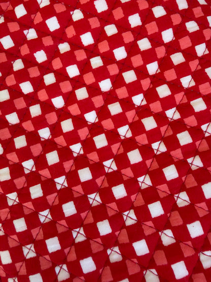 Winter Red Mosaic - Cotton Quilted Travel Makeup Utility Pouches (Set of 2)