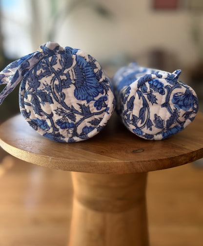 Blockprint Round/Makeup/Stationery pouches (Blue Vine)