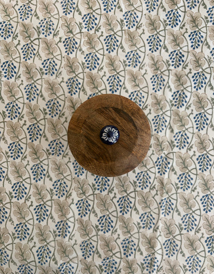 Earth & Indigo Block Print Cotton Tablecloth collection - Blue White Beige - Multiple Sizes