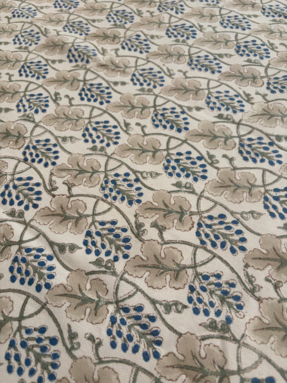 Earth & Indigo Block Print Cotton Tablecloth collection - Blue White Beige - Multiple Sizes
