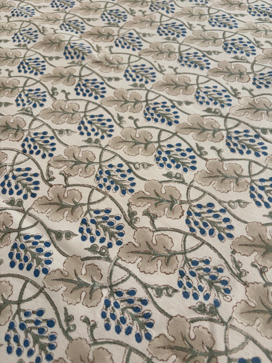 Earth & Indigo Block Print Cotton Tablecloth collection - Blue White Beige - Multiple Sizes