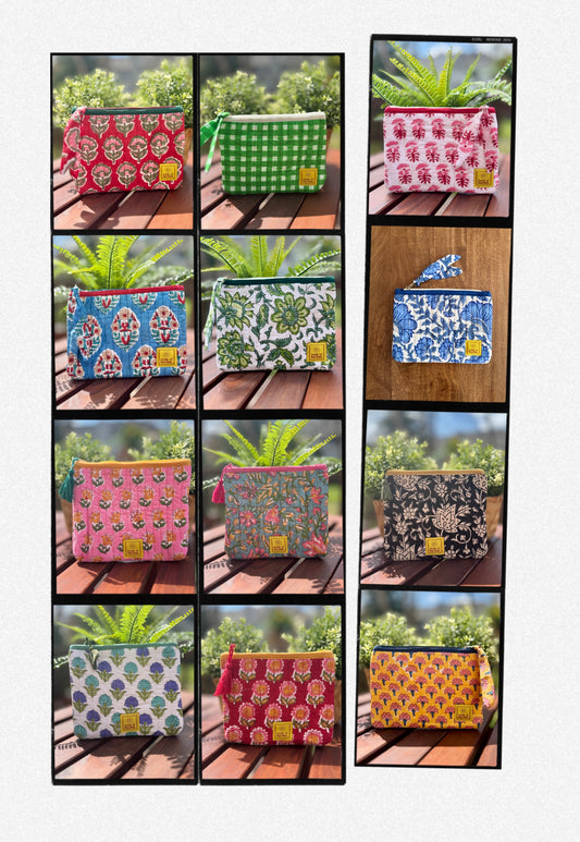 Bundle Deal for Assorted Block print Flat/Travel/Passport pouch - Set of 5/10/20 pcs