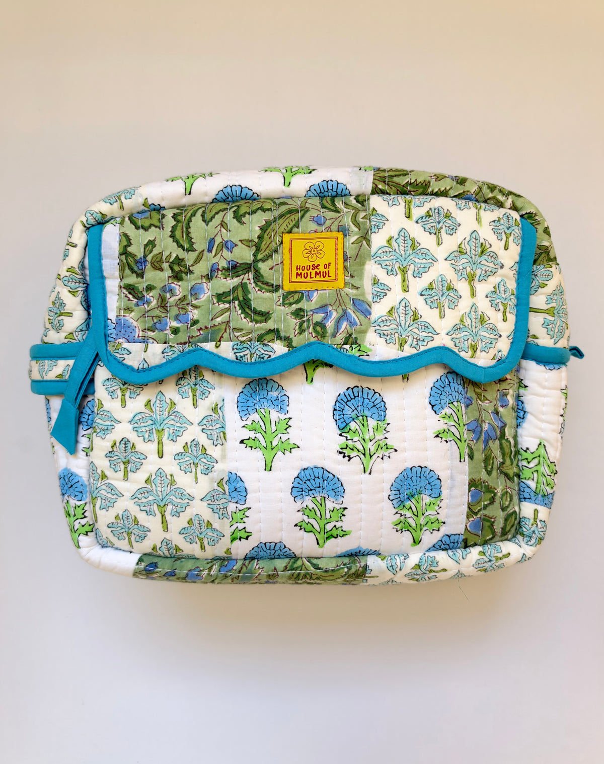Sage & Sky - Cotton Quilted Handblock Printed Travel Makeup Utility Pouch (Scallop)