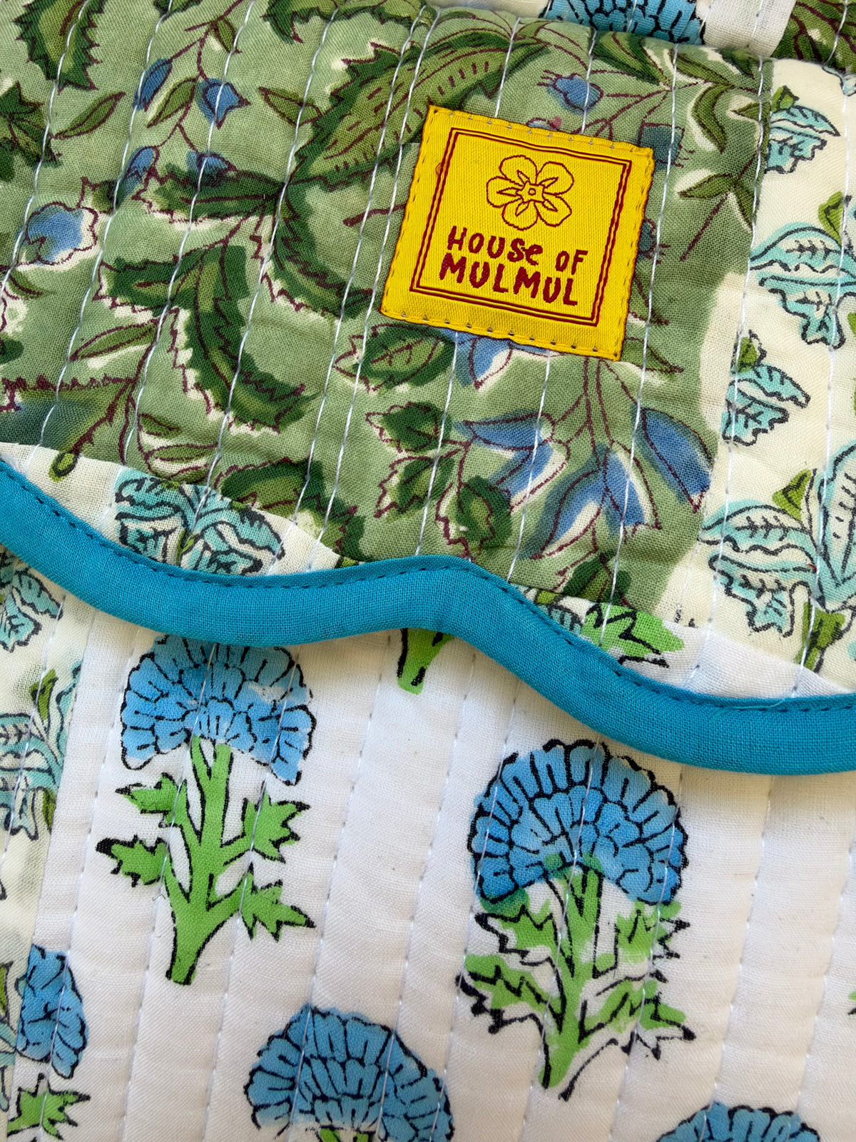 Sage & Sky - Cotton Quilted Handblock Printed Travel Makeup Utility Pouch (Scallop)