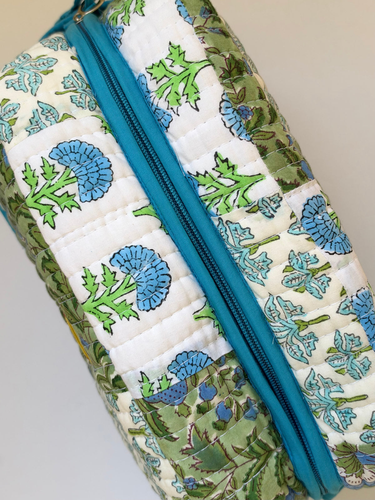 Sage & Sky - Cotton Quilted Handblock Printed Travel Makeup Utility Pouch (Scallop)