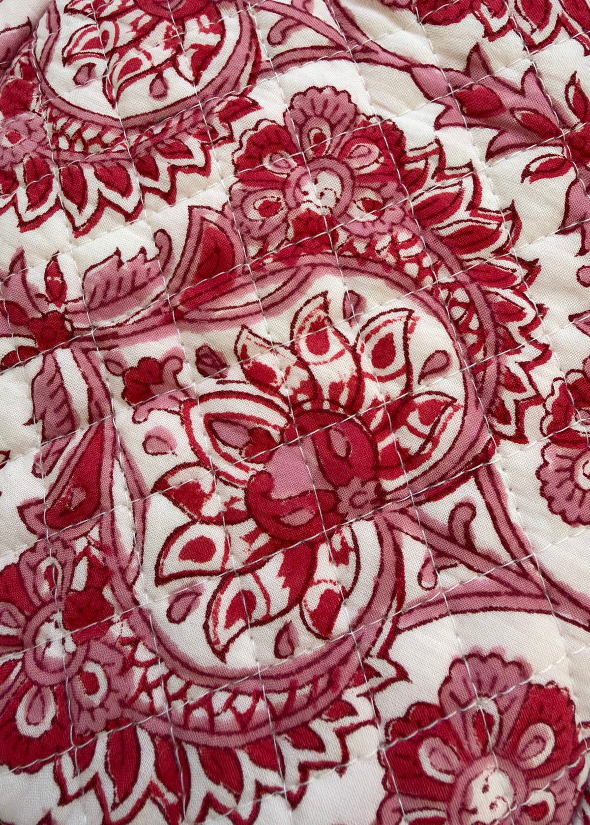 Raspberry Reverie - Cotton Quilted Blockprinted Travel, Makeup, Utility Pouches (Set of 2)
