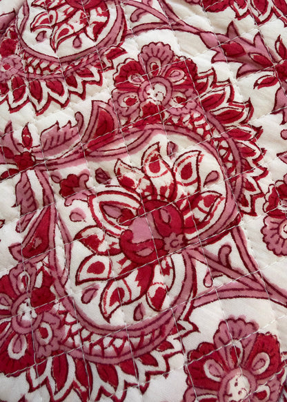 Raspberry Reverie - Cotton Quilted Blockprinted Travel, Makeup, Utility Pouches (Set of 2)