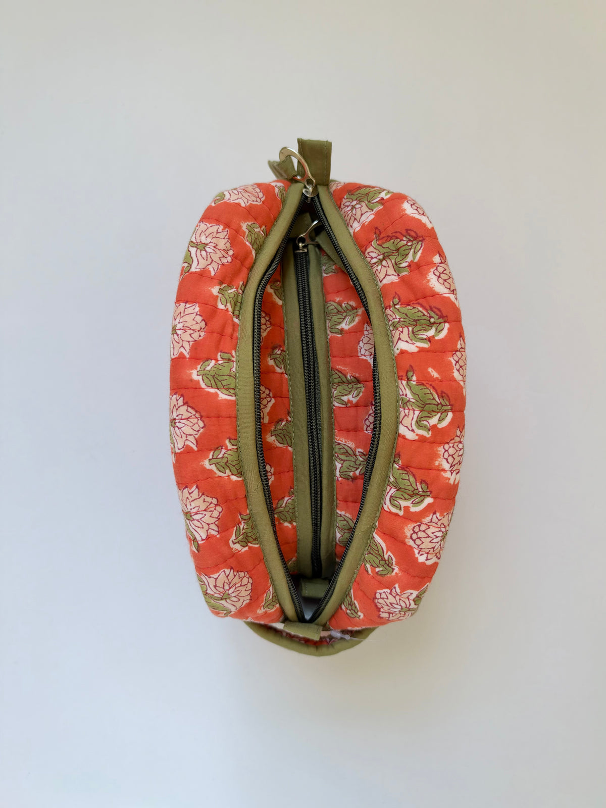 Saffron Harvest - Cotton Quilted Blockprinted Travel, Makeup, Utility Pouches (Set of 2)