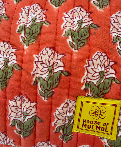 Saffron Harvest - Cotton Quilted Blockprinted Travel, Makeup, Utility Pouches (Set of 2)