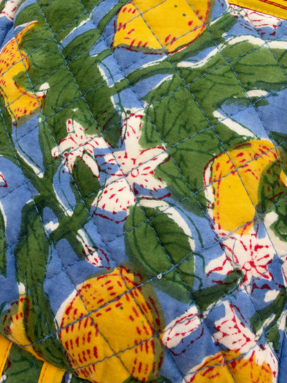 Citron & Azure - Cotton Quilted Blockprinted Travel, Makeup, Utility Pouches (Set of 2)