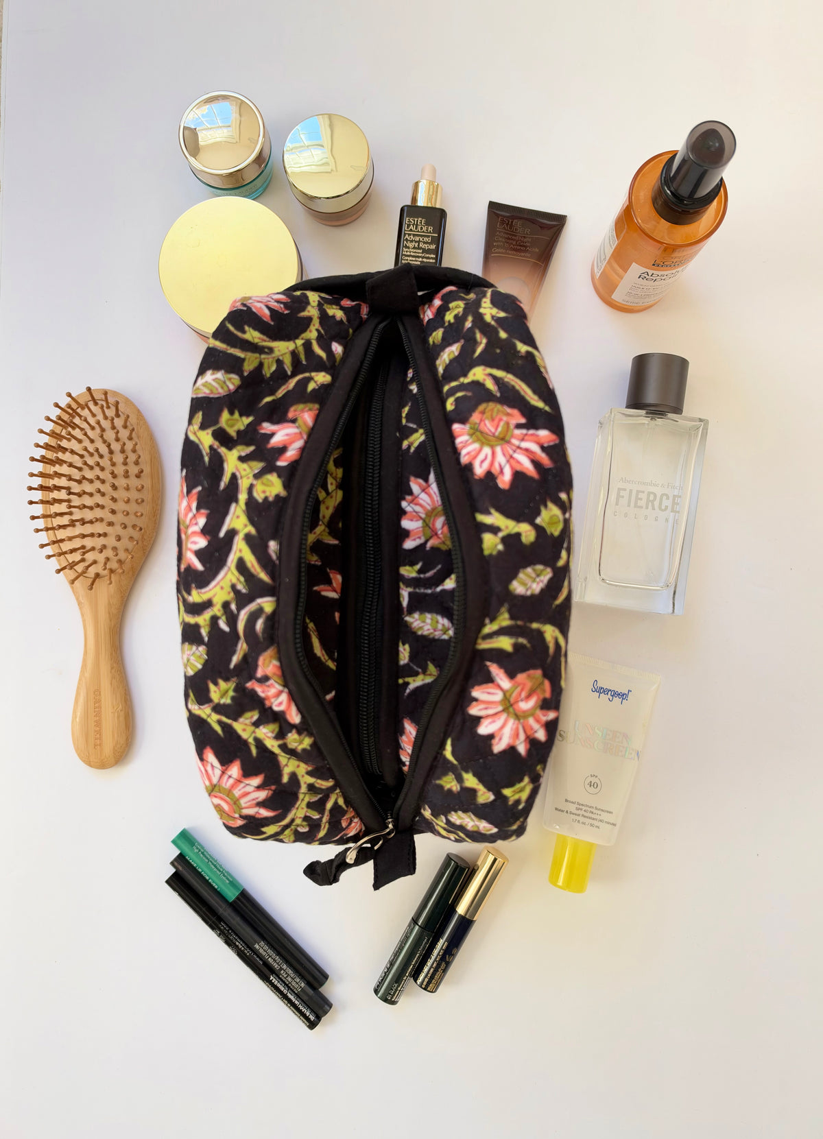 Raspberry Reverie - Cotton Quilted Blockprinted Travel, Makeup, Utility Pouches (Set of 2)