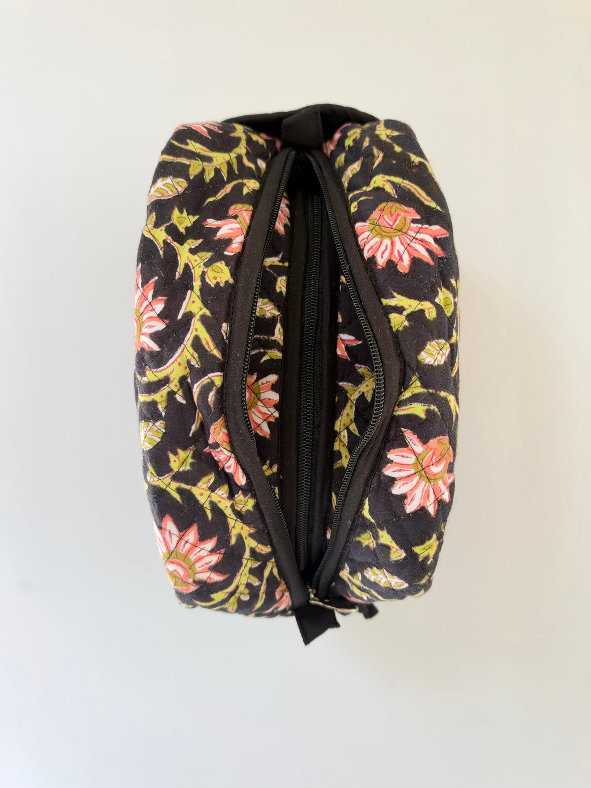 Noir Lotus - Cotton Quilted Blockprinted Travel, Makeup, Utility Pouches (Set of 2)