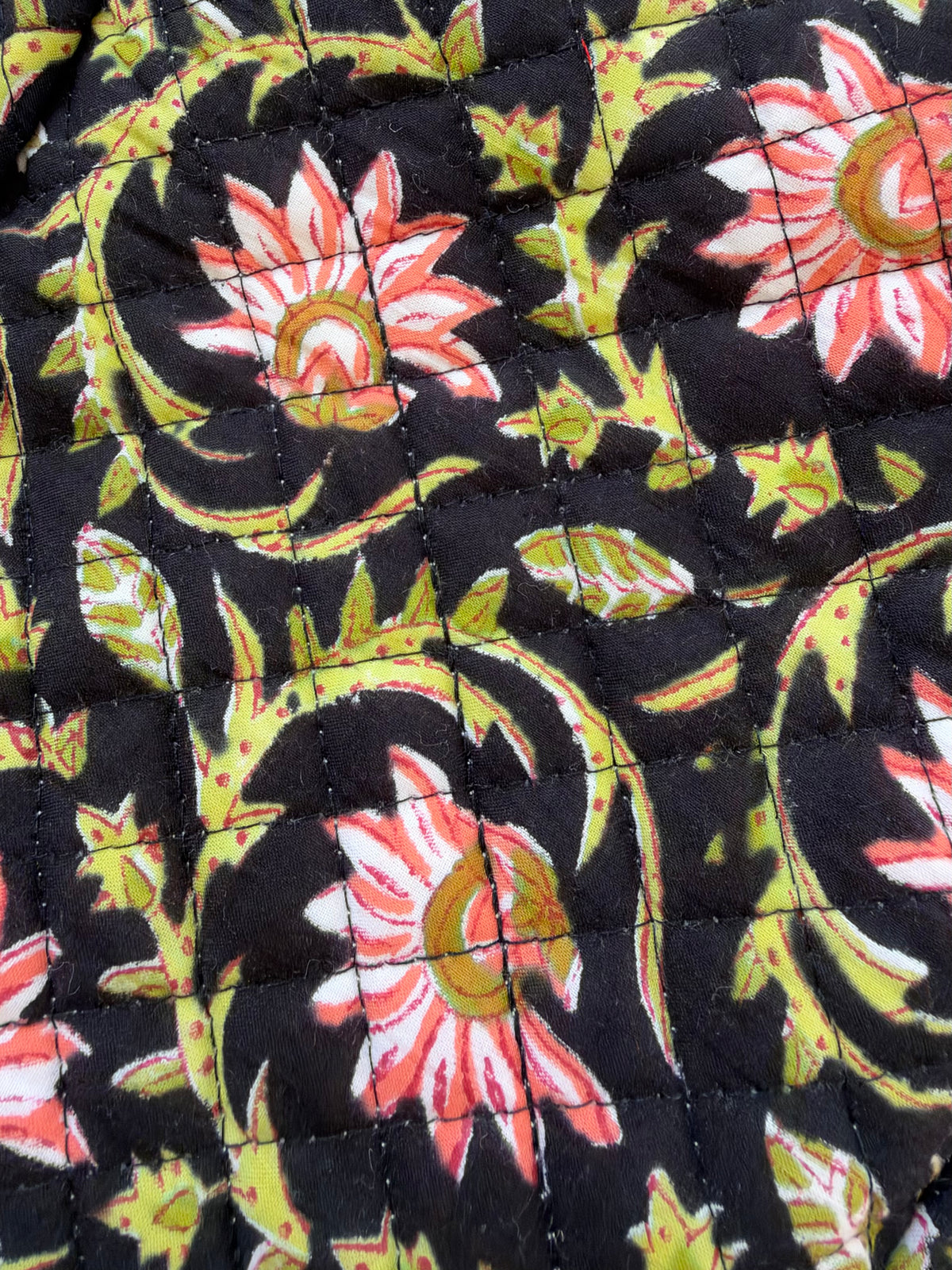 Noir Lotus - Cotton Quilted Blockprinted Travel, Makeup, Utility Pouches (Set of 2)