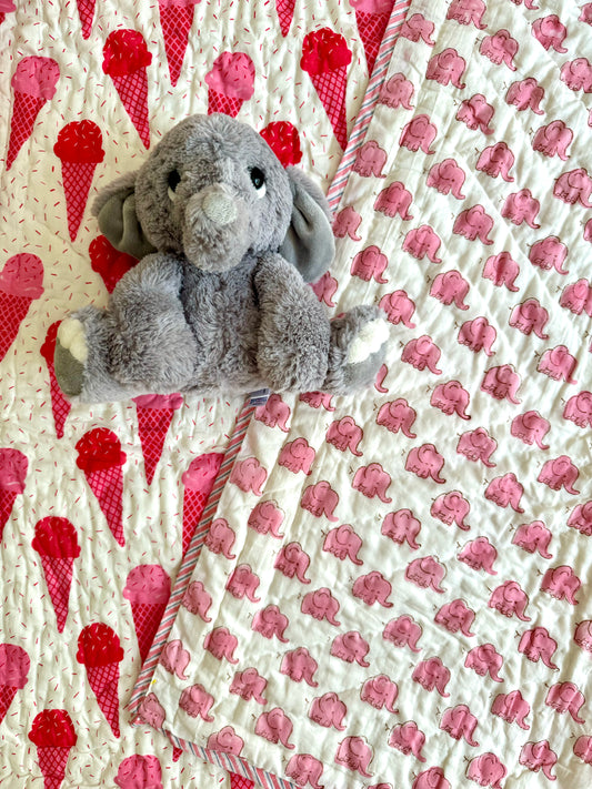 Appu the Elephant loves Ice Cream Reversible Kids Quilt (42"x60")