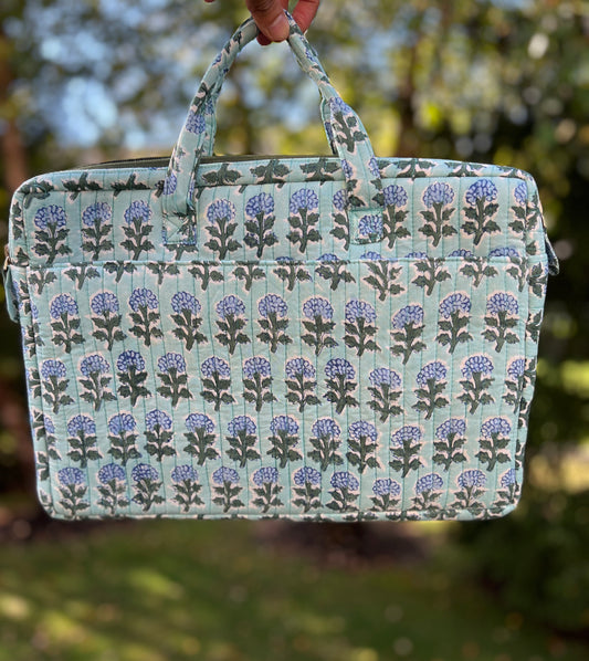 Handblock printed Laptop Bags (SPC1) - Aqua