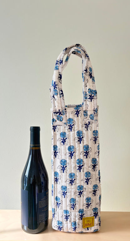 Blockprinted Quilted Wine Tote Bag (Sunday Floral)