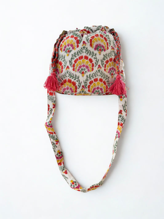 House of Mulmul - Garden Wayfarer Bucket Bag, Cotton bag, Crossbody sling bag. 